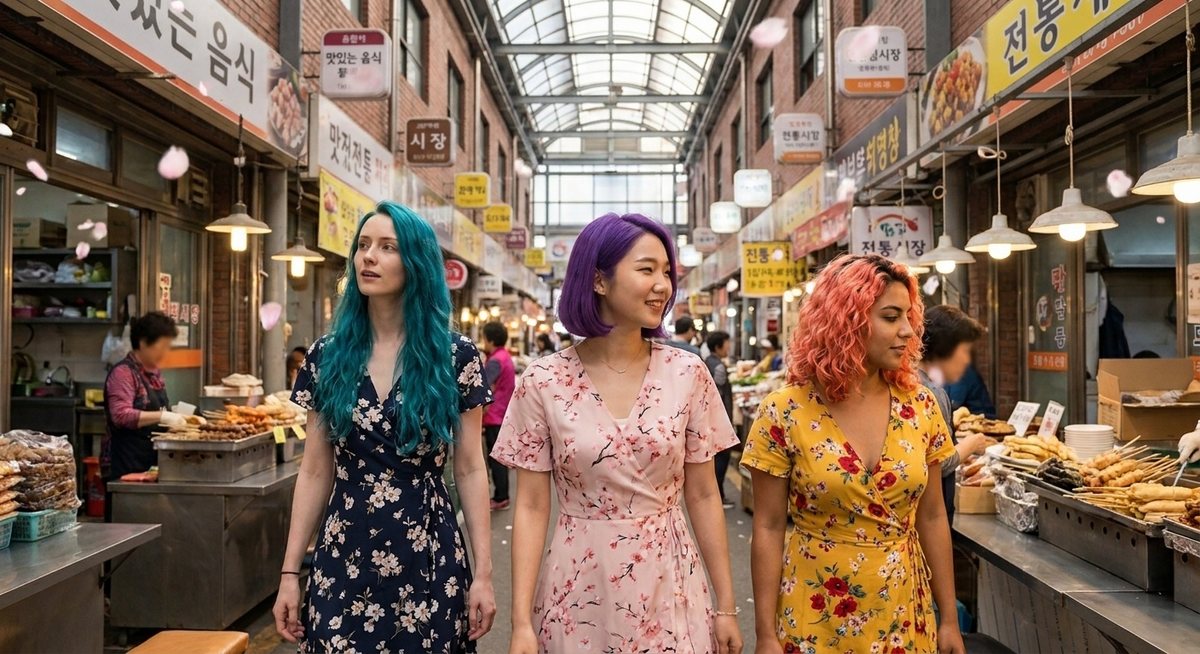 Sumi, Coral and Teal at Gwangjang Market